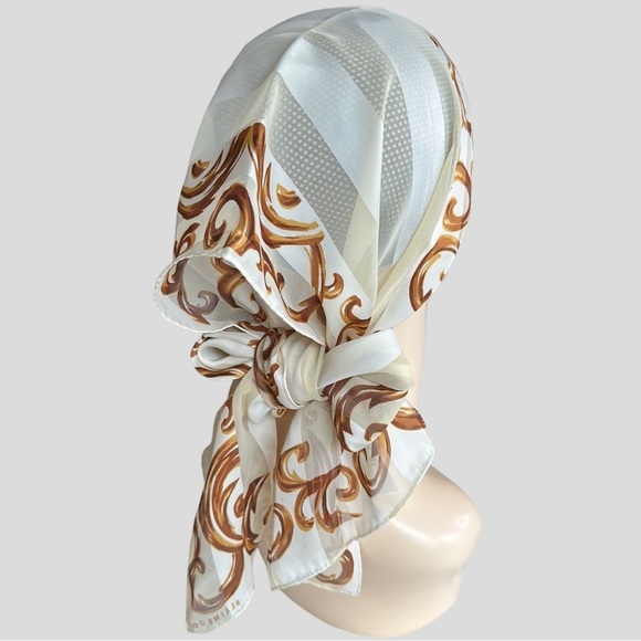 ELAINE GOLD Vintage Cream & Gold Silky Scarf Minimalist Neutral Sheer 10.5 x 53 - Picture 4 of 13